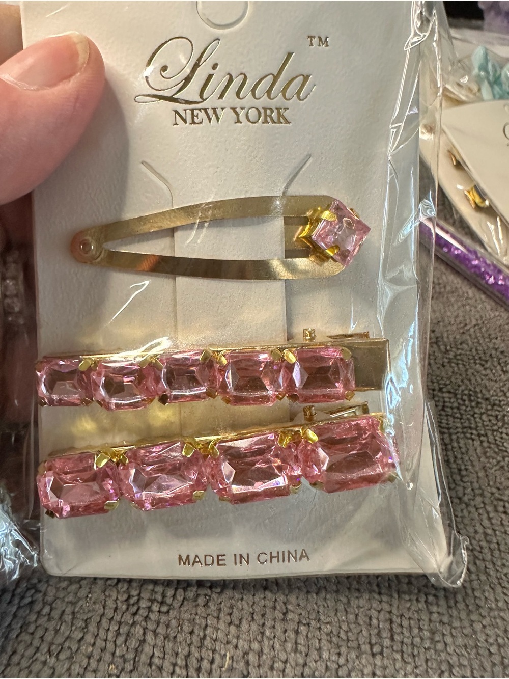 Pink Crystal Barrette Set